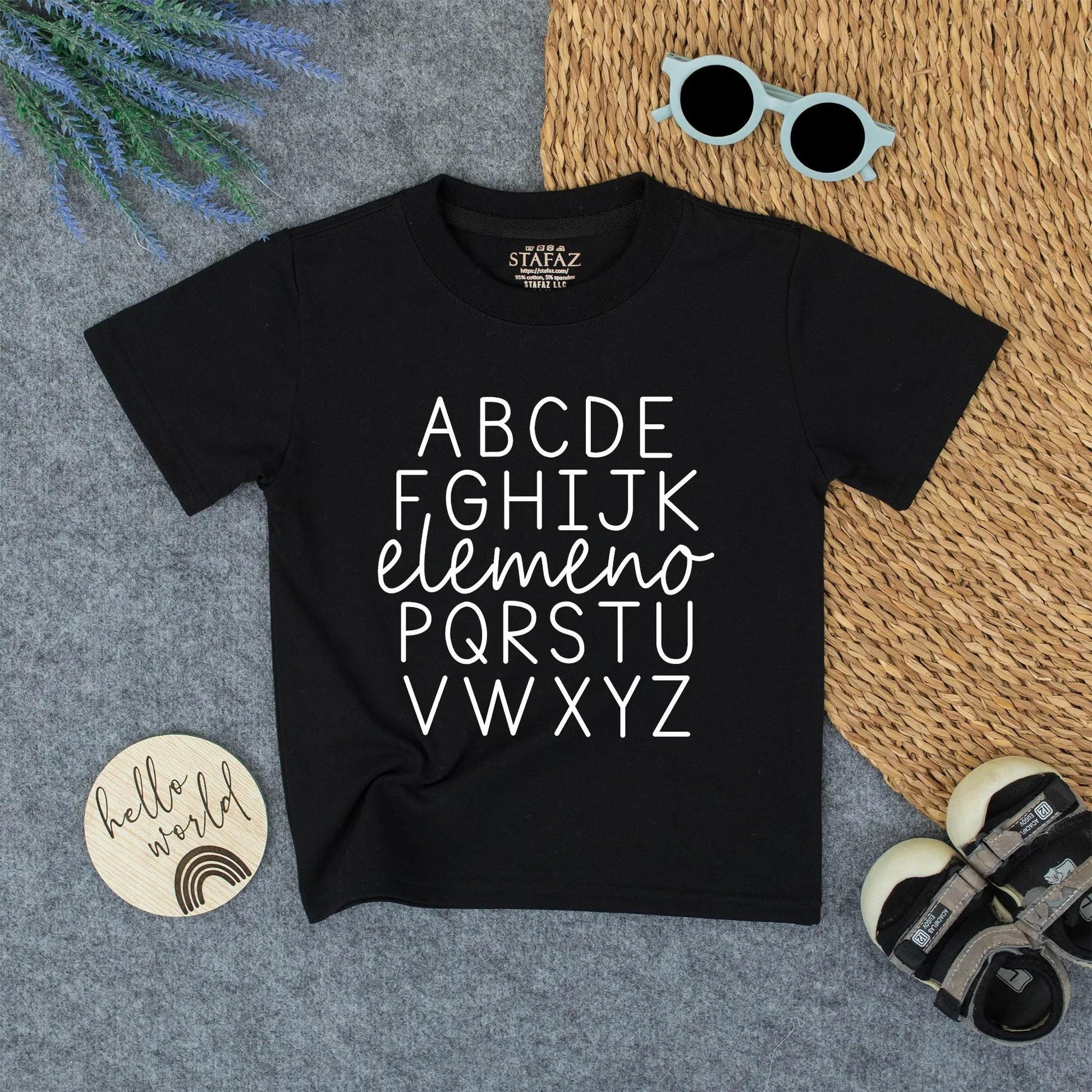 Alphabet School Shirt for Kids elemeno Cute ABC Toddler Tee Natural Cotton Blend Learning Fun First Day Outfit Playful Design Comfortable Teacher Gift (138 chars)