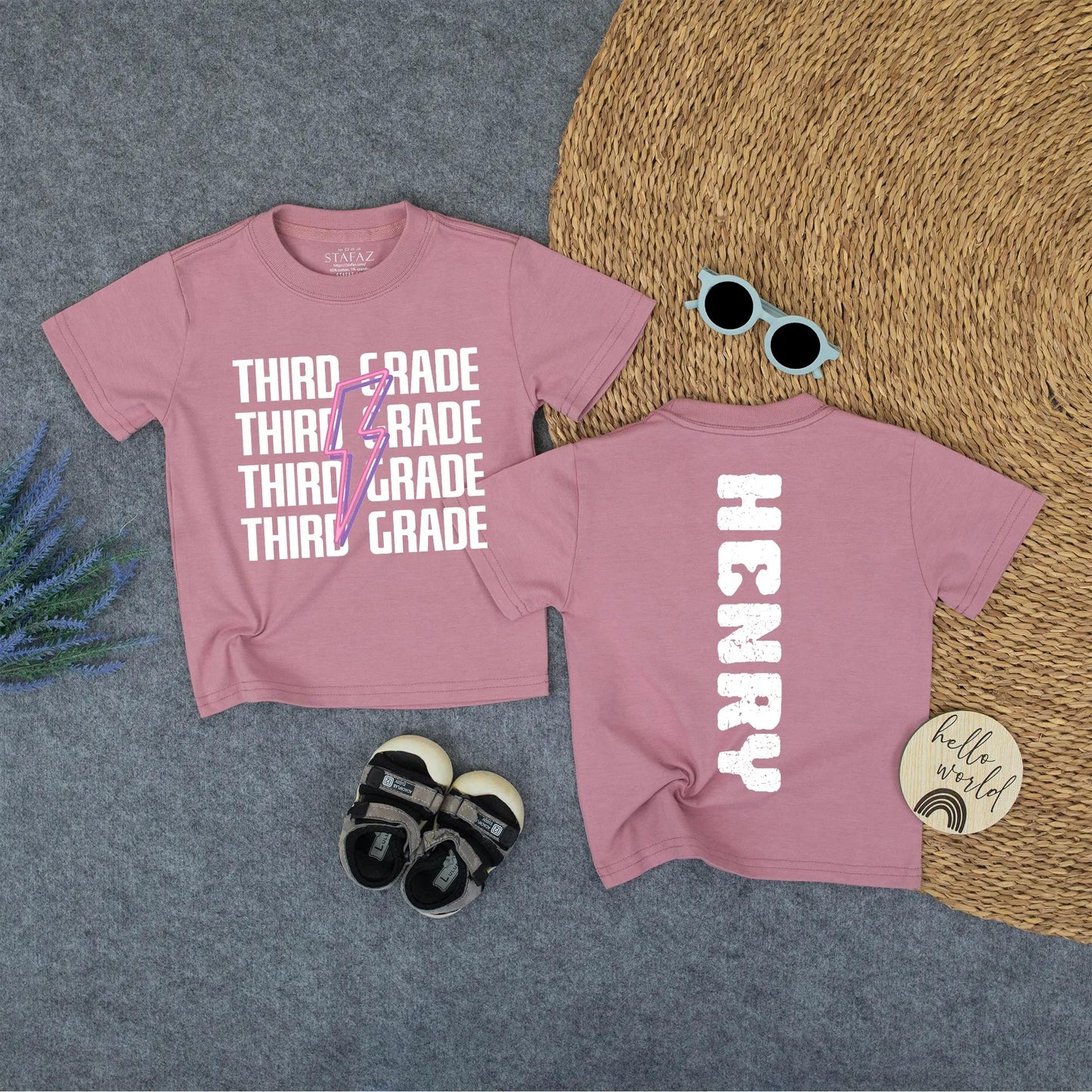 Custom Third Grade Lightning Bolt Name Shirt for Kids Back to School First Day 1st Grade Tee Cute School