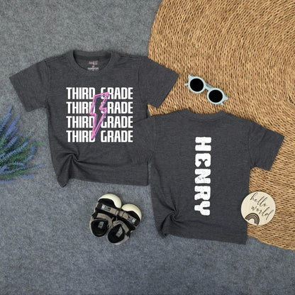 Custom Third Grade Lightning Bolt Name Shirt for Kids Back to School First Day 1st Grade Tee Cute School