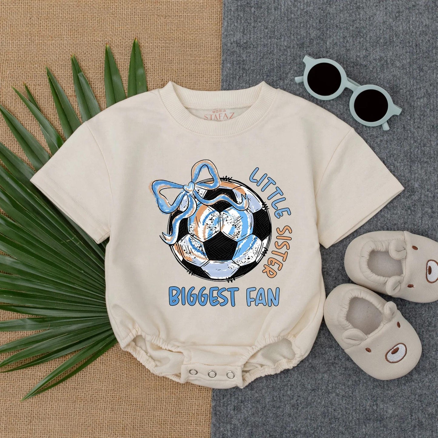 Little Sister Biggest Fan Soccer Ball Romper Short Sleeve Baby Girl Outfit Toddler Sports Bodysuit Infant Game Day Clothes Baby Fan Gift