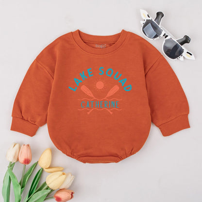 Personalized Lake Squad Romper: Custom Catherine's Lake Vacation Baby Outfit, Summer Camping Infant Sweatshirt, Cute Baby Shower Gift, Boy or Girl, Oars 139 chars