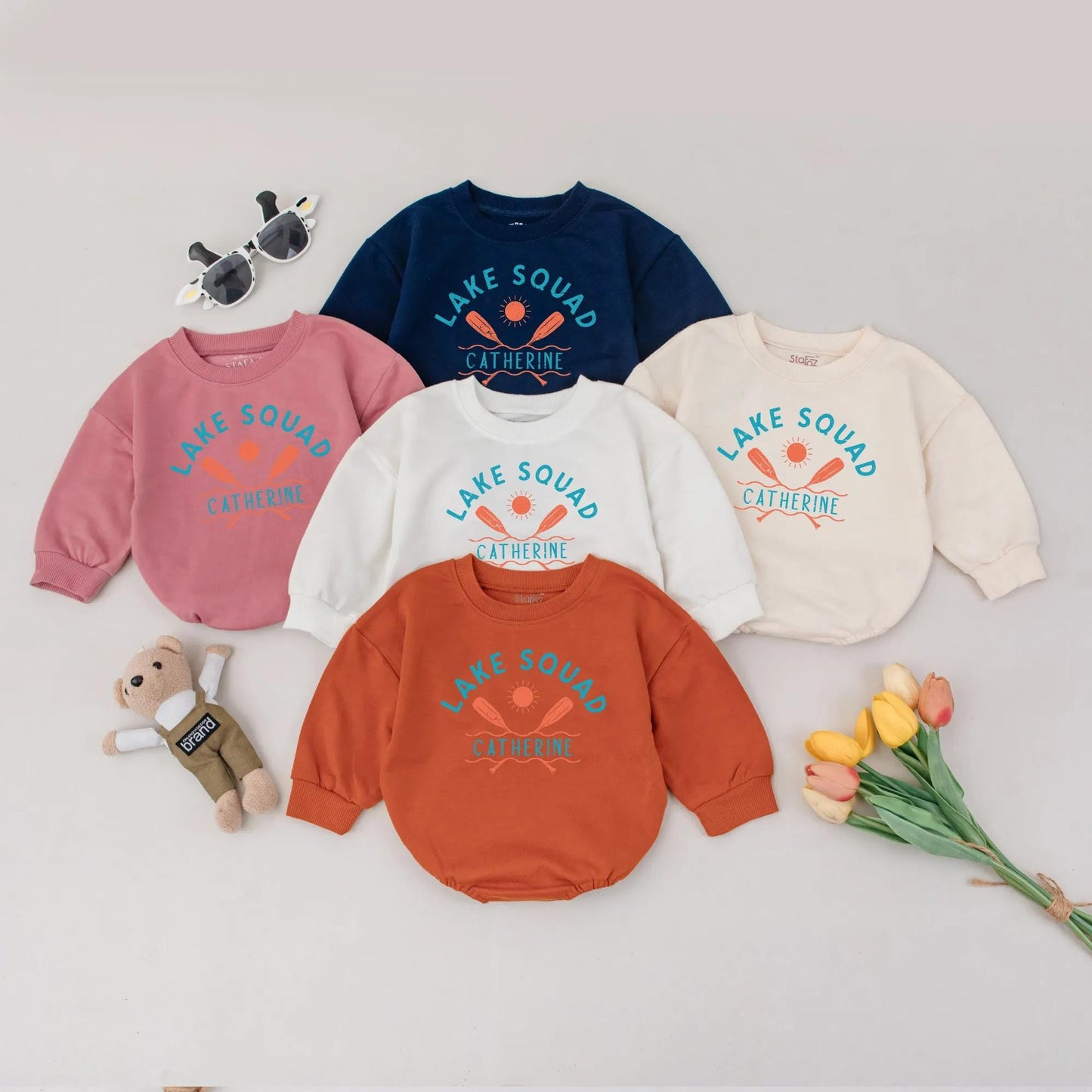 Personalized Lake Squad Romper: Custom Catherine's Lake Vacation Baby Outfit, Summer Camping Infant Sweatshirt, Cute Baby Shower Gift, Boy or Girl, Oars 139 chars
