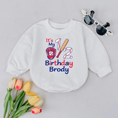Brody's Baseball Half Birthday Outfit Custom 1/2 Birthday Romper for Baby Boys with Glove Bat Design Six Month Celebration