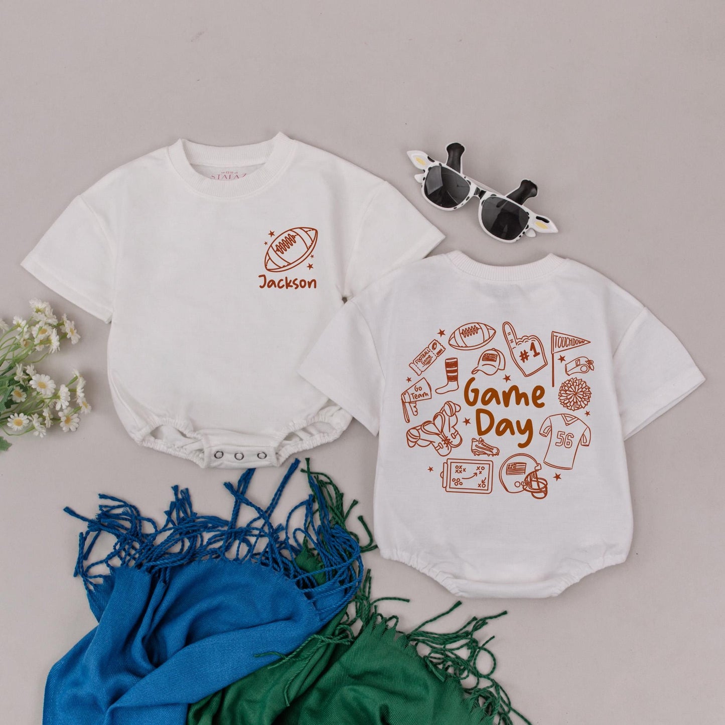 Personalized Game Day Football Baby Bodysuit - Custom Name, Retro Design Infant Outfit, Touchdown & Go Team, Football Season Baby Shower Gift