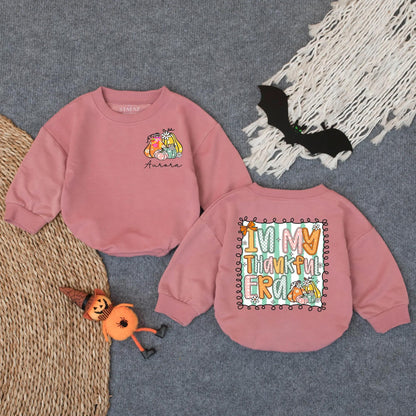 Custom Thankful Era Baby Romper Pastel Pumpkins Aurora Fall Baby Girl Outfit Toddler Thanksgiving Clothes Mint Striped Floral Design