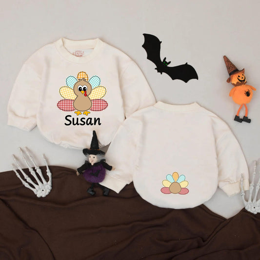 Susan Turkey Baby Romper First Thanksgiving Outfit Custom Name Bodysuit Cute Turkey Design Baby Girl Boy Thanksgiving Gift 135 chars
