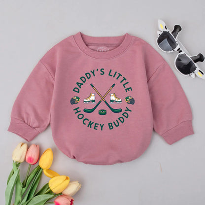 Daddy's Little Hockey Buddy Bubble Romper Future Hockey Player Baby Boy Clothes Sporty Green Gold Black White Game Day Gift