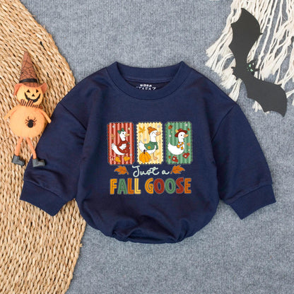 Cute Whimsical Fall Goose Baby Bubble Romper Autumn Infant Girl Outfit Cozy Farm Animal Thanksgiving Toddler Soft Retro Design Gift