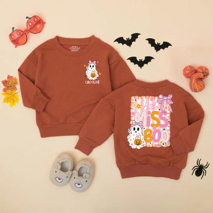 Personalized Little Miss Boo Romper: Custom Baby Girl Halloween Outfit with Cute Ghost & Bows, Fall Clothes, Spooky Season First Halloween Gift (138 chars)