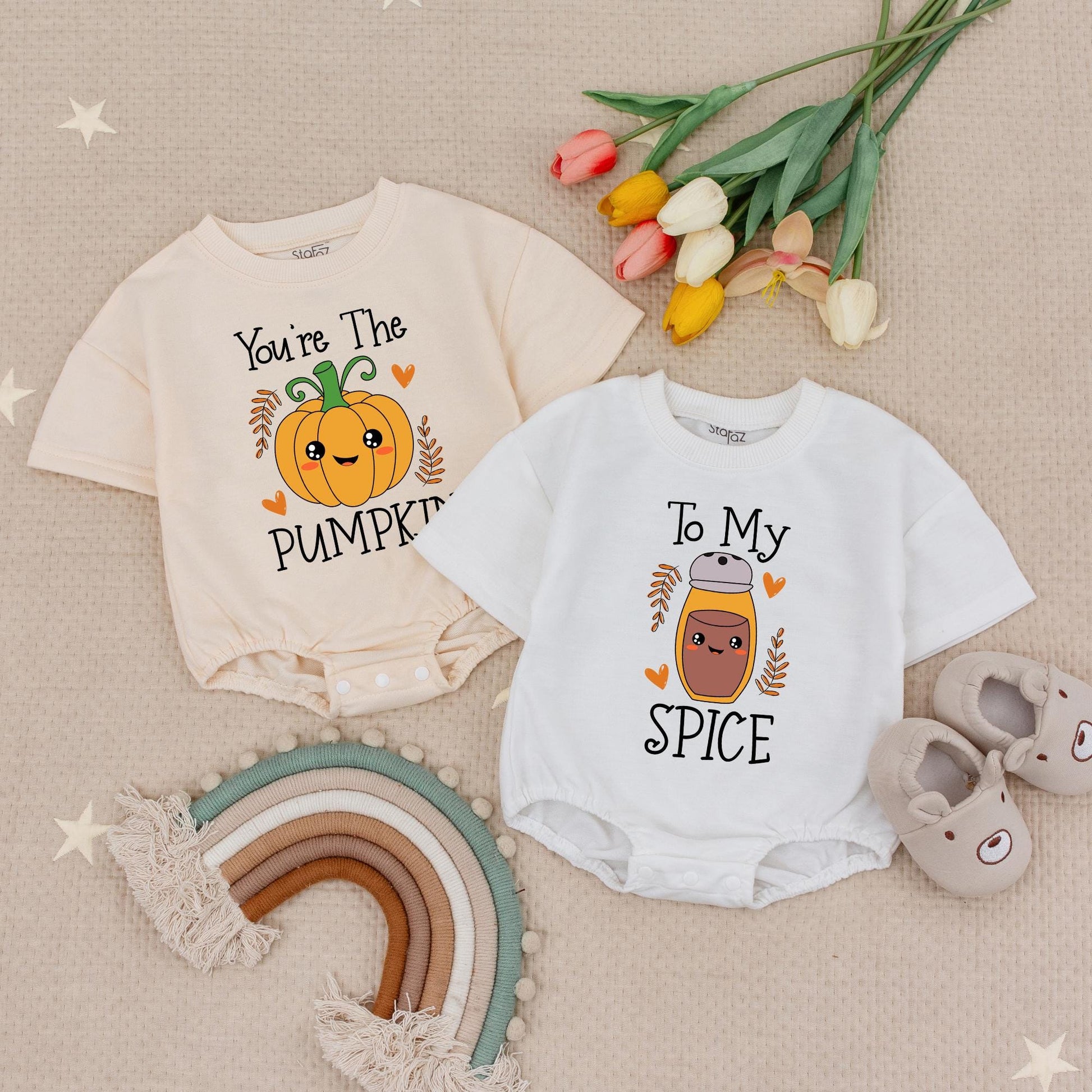 Cute Twins Pumpkin To My Spice Baby Rompers Matching Best Friend Twin Outfits Adorable Halloween Gift for Twins
