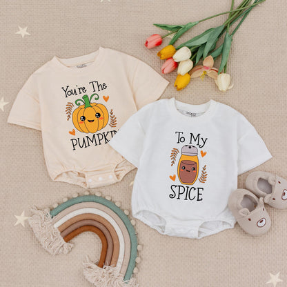 Cute Twins Pumpkin To My Spice Baby Rompers Matching Best Friend Twin Outfits Adorable Halloween Gift for Twins