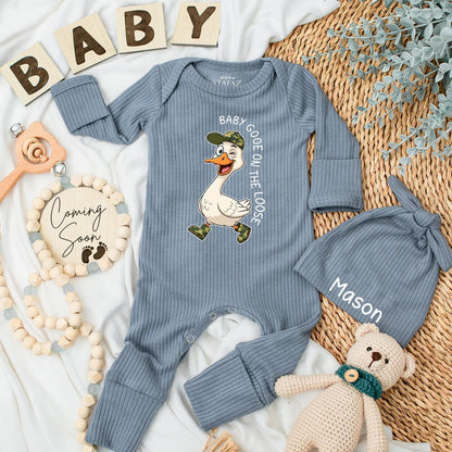 Personalized Baby Goose on the Loose Bodysuit Funny Cartoon Goose Winking Newborn Outfit Baby Boy Clothes Perfect Shower Gift