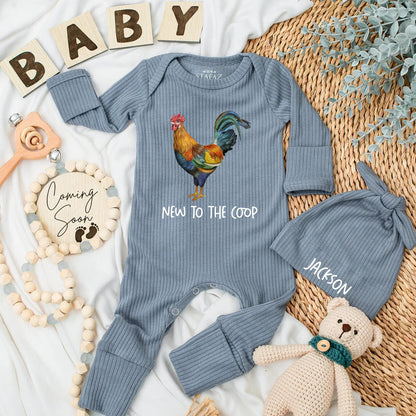 Vibrant Blue Green Red Rooster New to the Coop Baby Bodysuit Farm Animal Newborn Outfit Funny Chicken Baby Clothes Baby Shower Gift