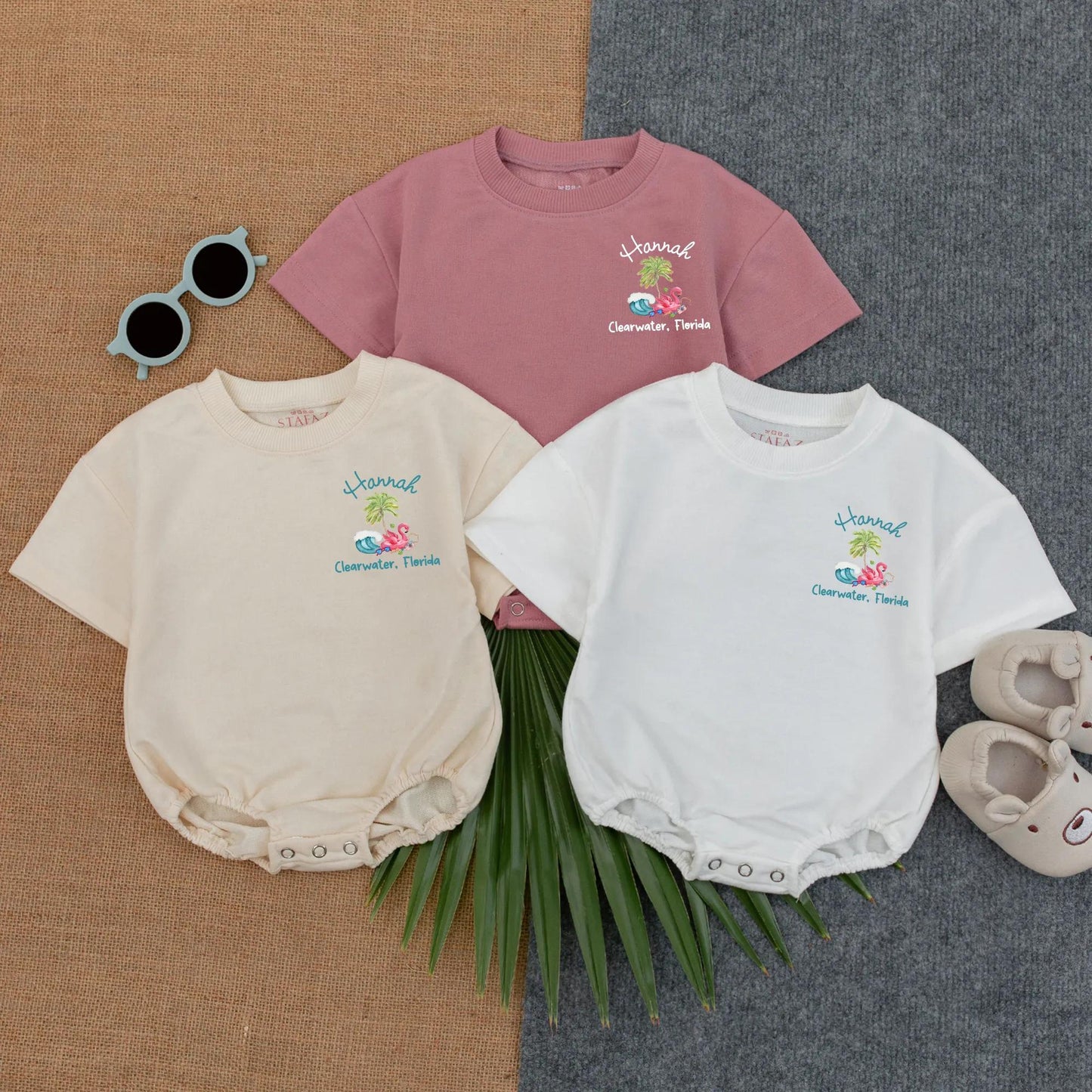 My First Beach Vacation Baby Romper, Clearwater Florida Design, Summer Infant Clothes, Personalized Beach Bodysuit, Playful Vacation Outfit, Short Sleeve