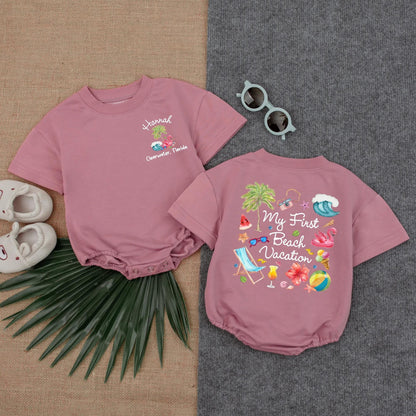 My First Beach Vacation Baby Romper, Clearwater Florida Design, Summer Infant Clothes, Personalized Beach Bodysuit, Playful Vacation Outfit, Short Sleeve