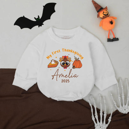 My First Thanksgiving Personalized Romper 2025, Custom Name Baby Turkey Outfit, Festive Fall Infant Bodysuit, Cute 1st Thanksgiving Gift, Stars (140 chars)