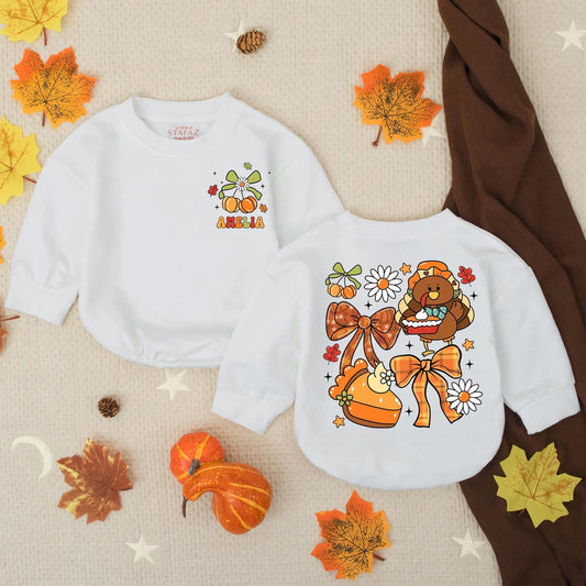 Personalized Baby Girl Thanksgiving Gobble Til You Wobble Romper Fall Turkey Pumpkin Vintage Floral Autumn Infant Toddler Outfit