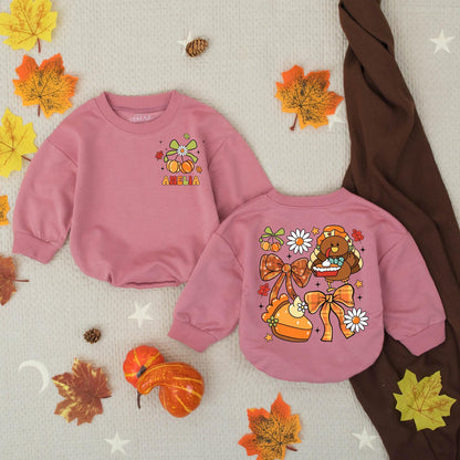 Personalized Baby Girl Thanksgiving Gobble Til You Wobble Romper Fall Turkey Pumpkin Vintage Floral Autumn Infant Toddler Outfit