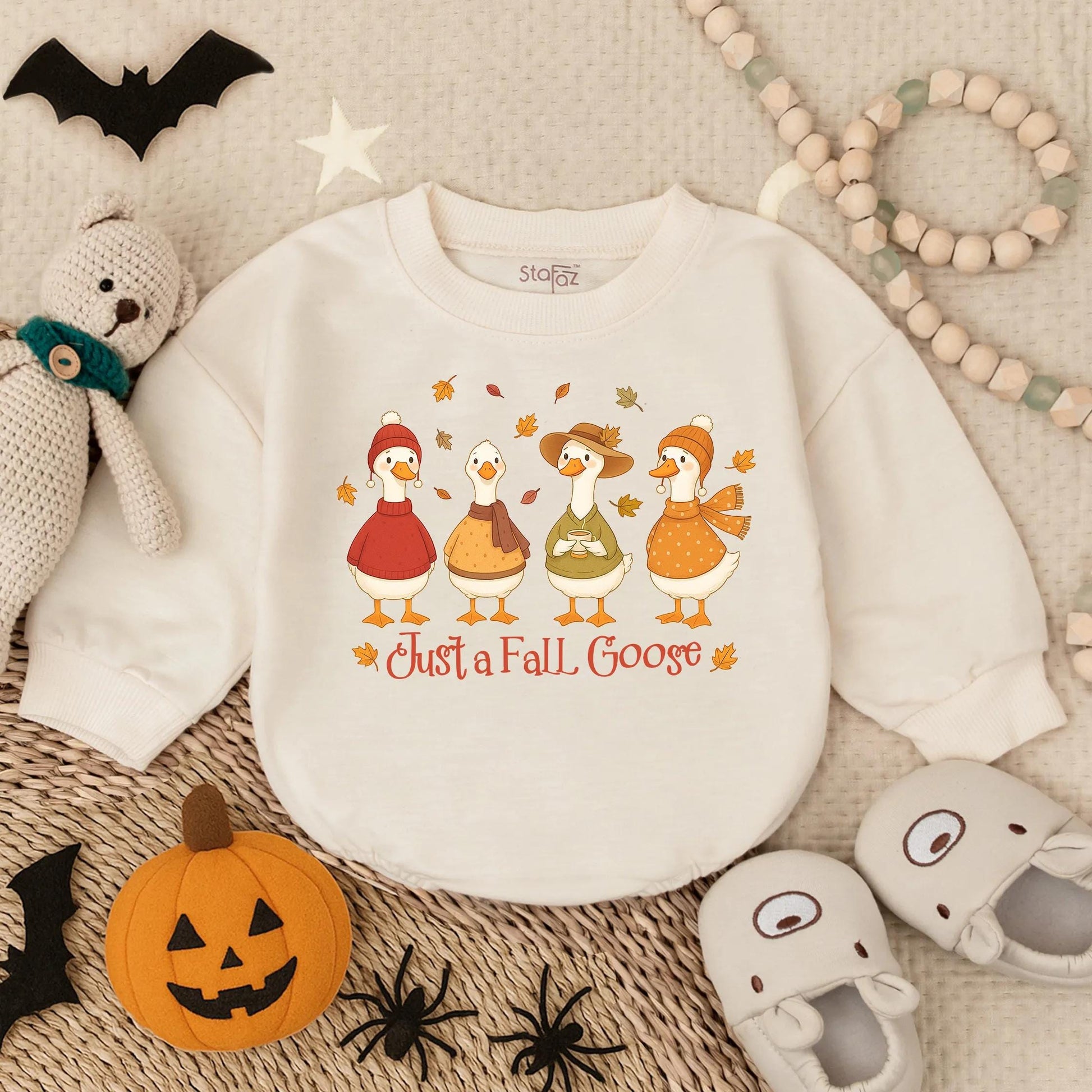 Just a Fall Goose Bubble Romper for Baby Girl, Autumn Outfit, Thanksgiving Toddler Clothes, Cute Seasonal Farm Design