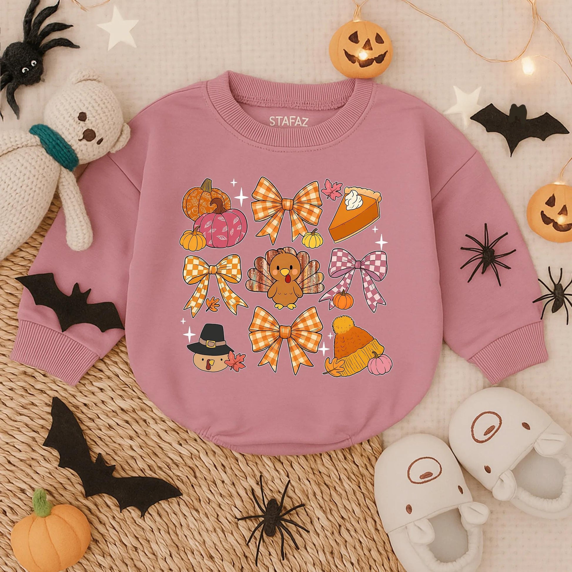 First Thanksgiving Baby Romper, Playful Turkey & Pumpkin Design, Cozy Infant Fall Outfit for Girl or Boy Toddler Autumn Holiday Clothes