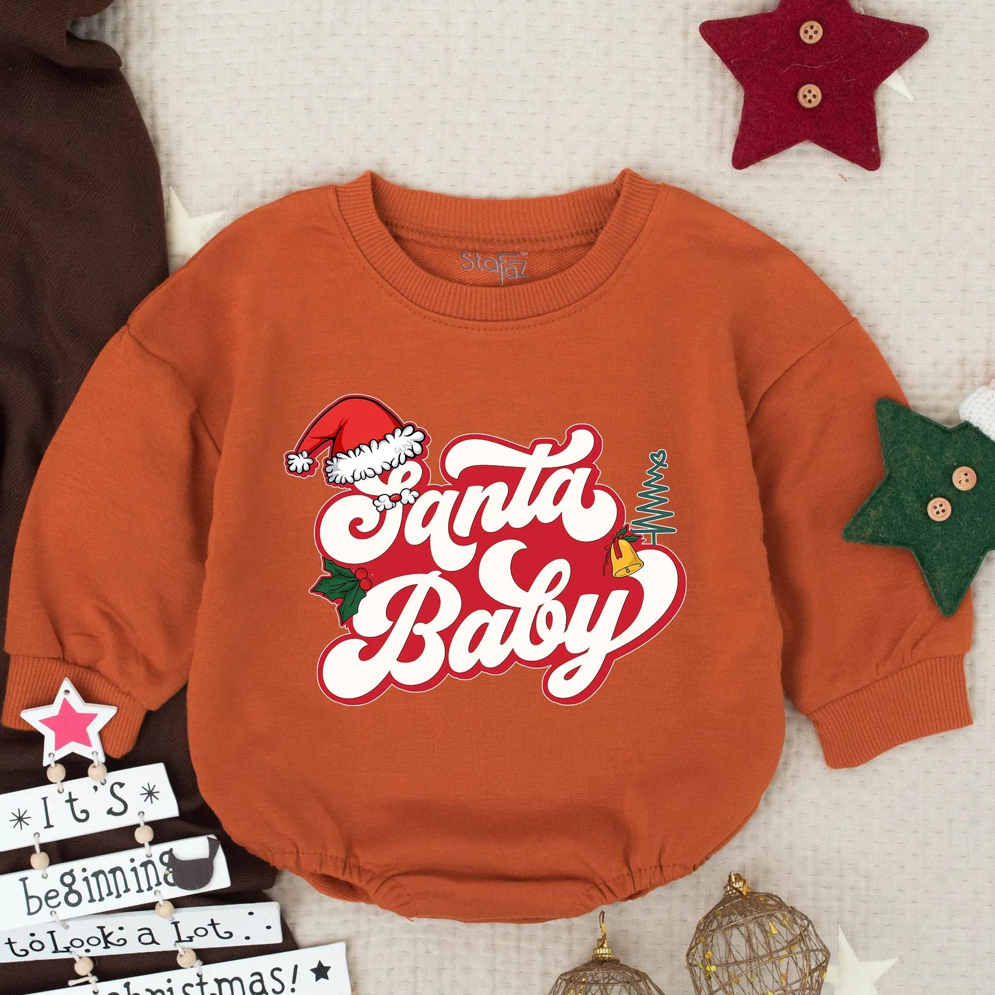 Santa Baby Romper: Retro Christmas Outfit for Baby Girl or Boy, Holiday Infant Bodysuit, Fun Xmas Toddler Clothes, Winter Pullover, Gift Idea 138 chars