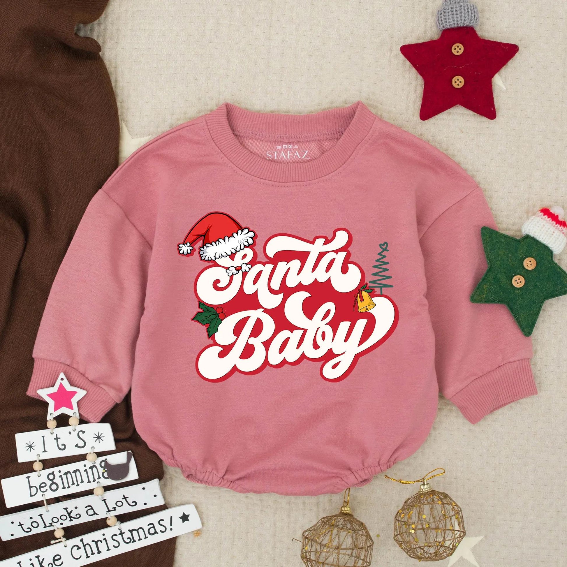 Santa Baby Romper: Retro Christmas Outfit for Baby Girl or Boy, Holiday Infant Bodysuit, Fun Xmas Toddler Clothes, Winter Pullover, Gift Idea 138 chars