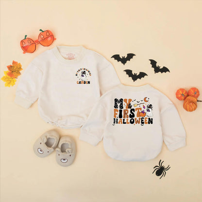 Personalized My First Halloween Baby Romper, Camden's Spooky Outfit, Retro Boy Bodysuit, Custom Infant Fall Gift, Cute Halloween