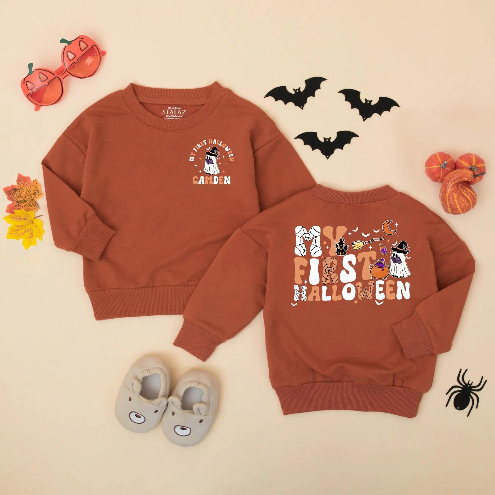 Personalized My First Halloween Baby Romper, Camden's Spooky Outfit, Retro Boy Bodysuit, Custom Infant Fall Gift, Cute Halloween