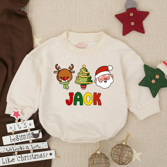 Jack's Christmas Bubble Romper: Reindeer, Tree & Santa Design for Toddler Boy - Cute Holiday Gift