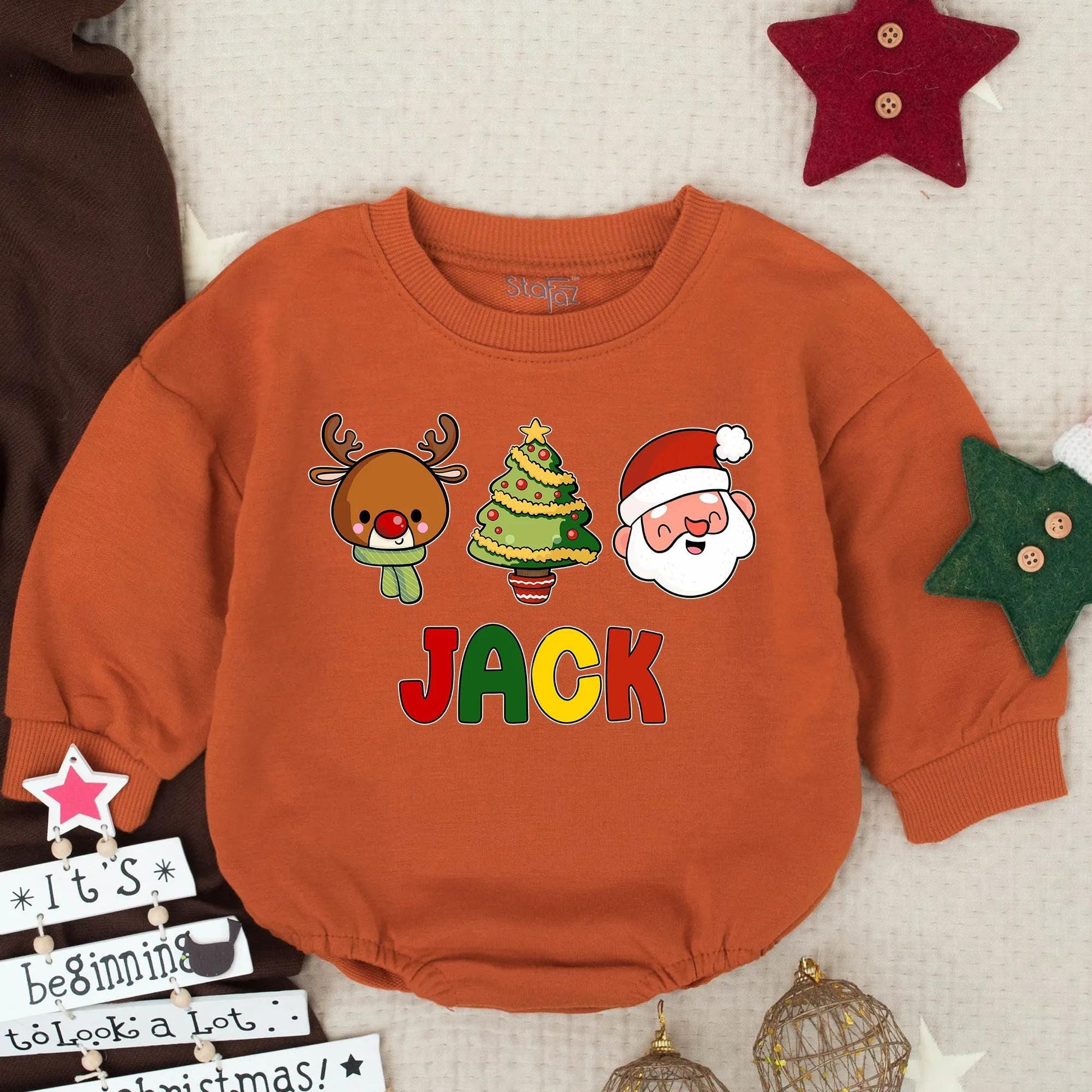 Jack's Christmas Bubble Romper: Reindeer, Tree & Santa Design for Toddler Boy - Cute Holiday Gift