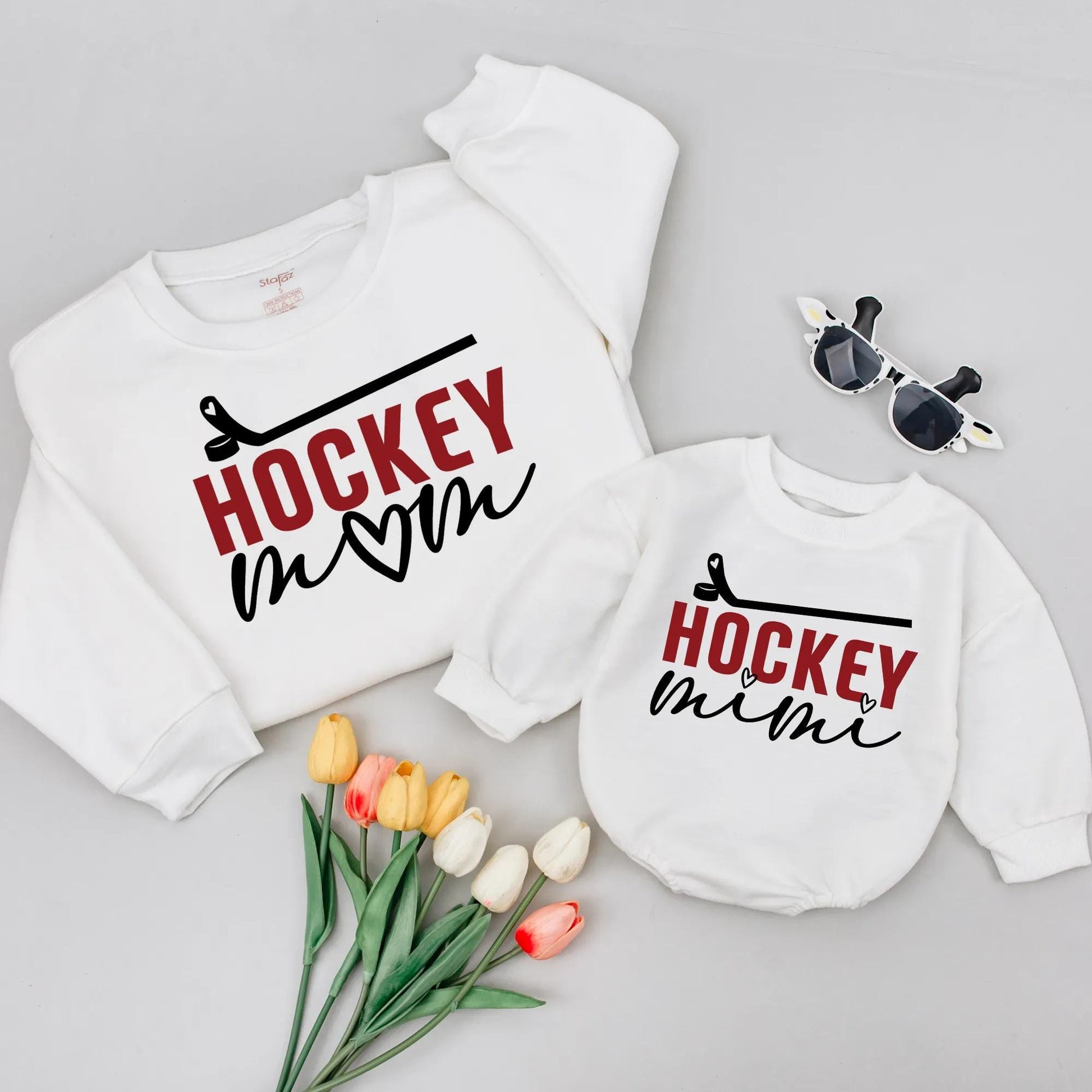 Personalized Hockey Mom Mimi Shirt Game Day Hockey Sweatshirt Mom and Mimi Hockey Matching Set Gift for Mimi