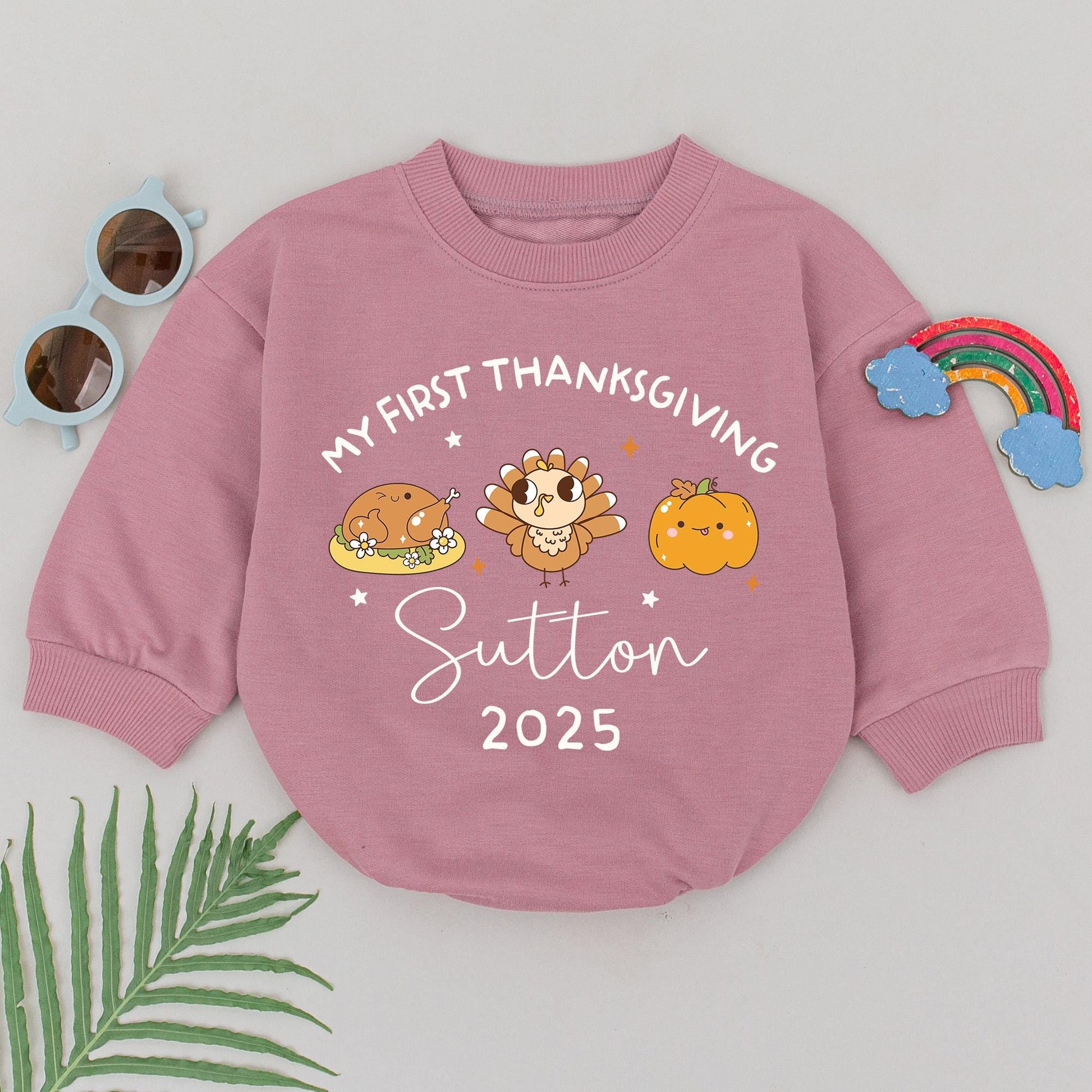 Personalized My First Thanksgiving Romper, Custom Sutton 2025 Bodysuit, Little Turkey Pumpkin Outfit, Soft Baby Clothes, Whimsical Gift, Cute 2025 
