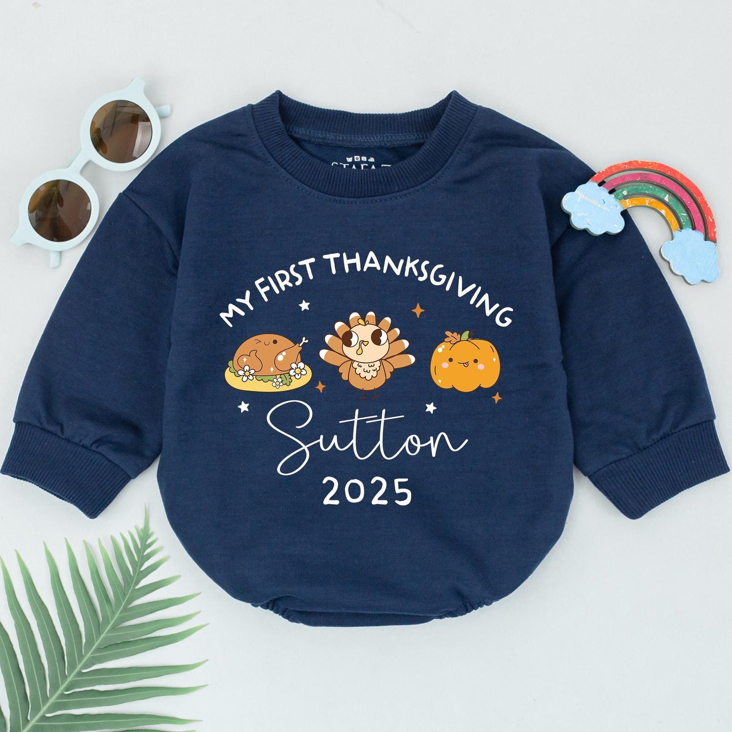 Personalized My First Thanksgiving Romper, Custom Sutton 2025 Bodysuit, Little Turkey Pumpkin Outfit, Soft Baby Clothes, Whimsical Gift, Cute 2025 