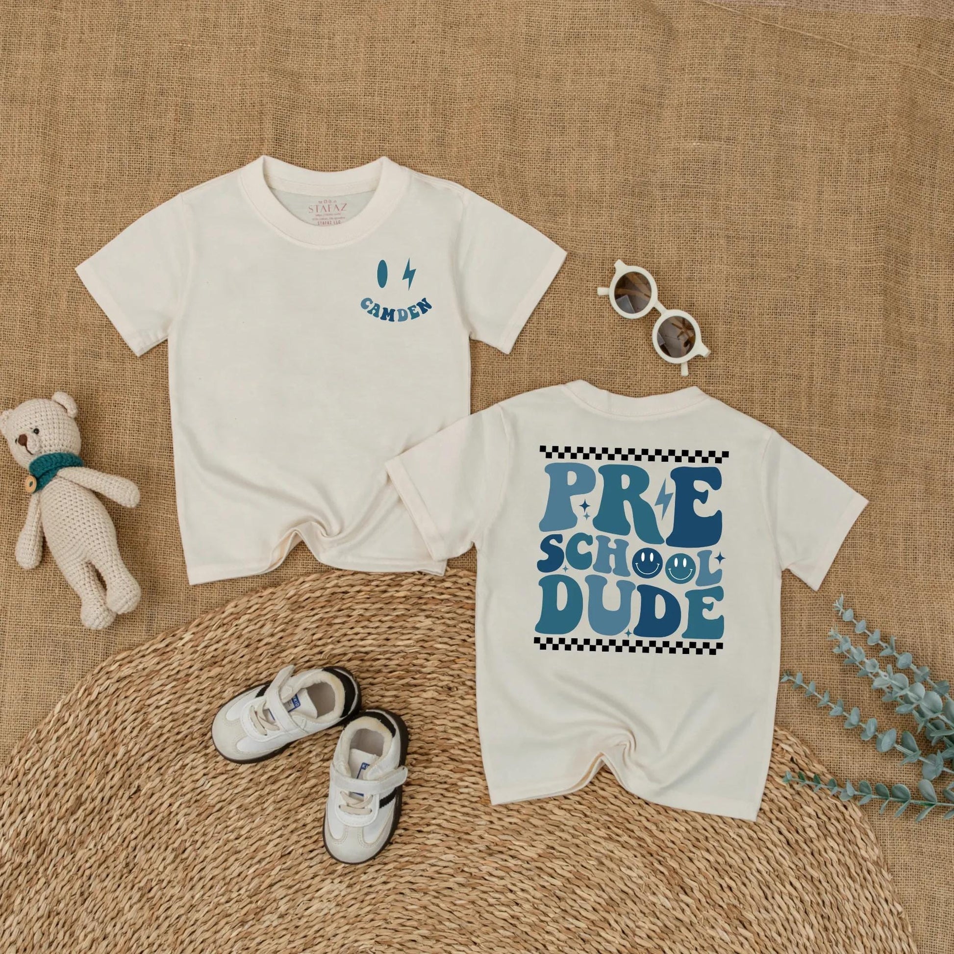 Custom Name Preschool Dude Toddler T-shirt Back to School Outfit for Boys First Day of School Cute Kindergarten Shirt Gift