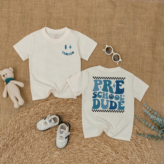 Custom Name Preschool Dude Toddler T-shirt Back to School Outfit for Boys First Day of School Cute Kindergarten Shirt Gift