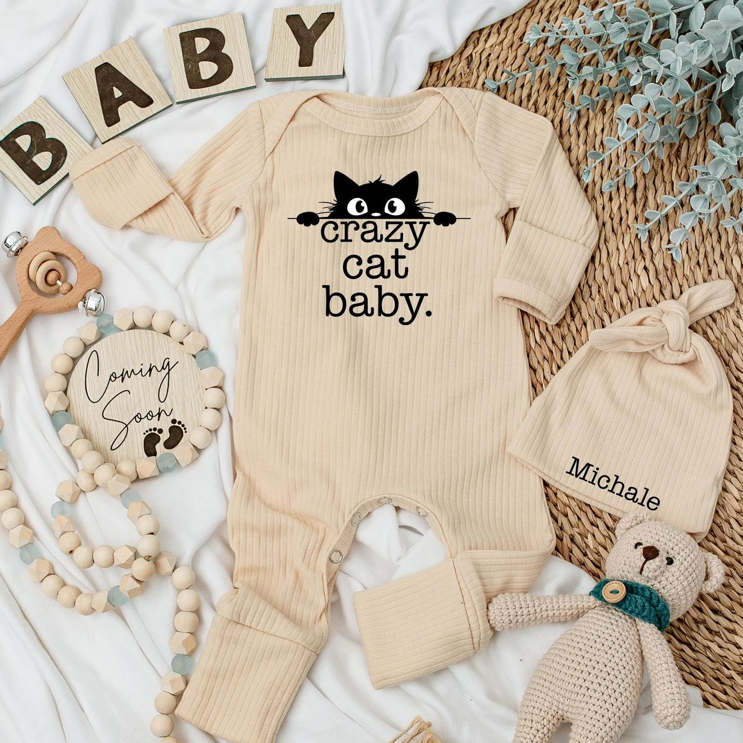 Crazy Cat Baby Bodysuit, Cute Kitten Newborn Outfit, Funny Cat Baby Shower Gift, Personalized Animal Clothes, Gender Neutral