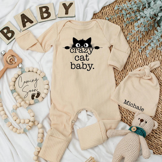 Crazy Cat Baby Bodysuit, Cute Kitten Newborn Outfit, Funny Cat Baby Shower Gift, Personalized Animal Clothes, Gender Neutral
