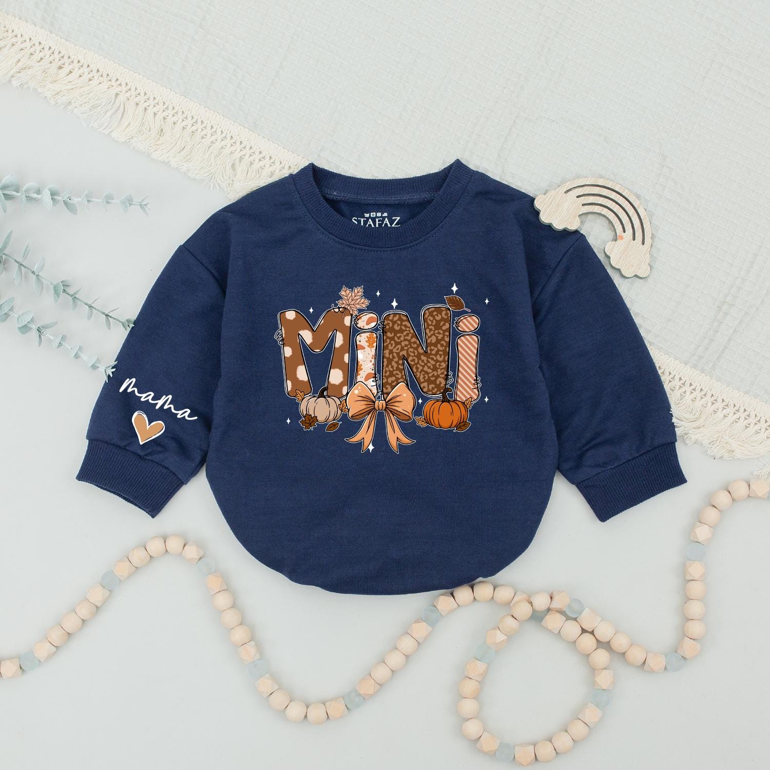 Mama Mini Fall Sweatshirts Cozy Autumn Matching Outfits with Pumpkin Bow Design for Mommy and Me