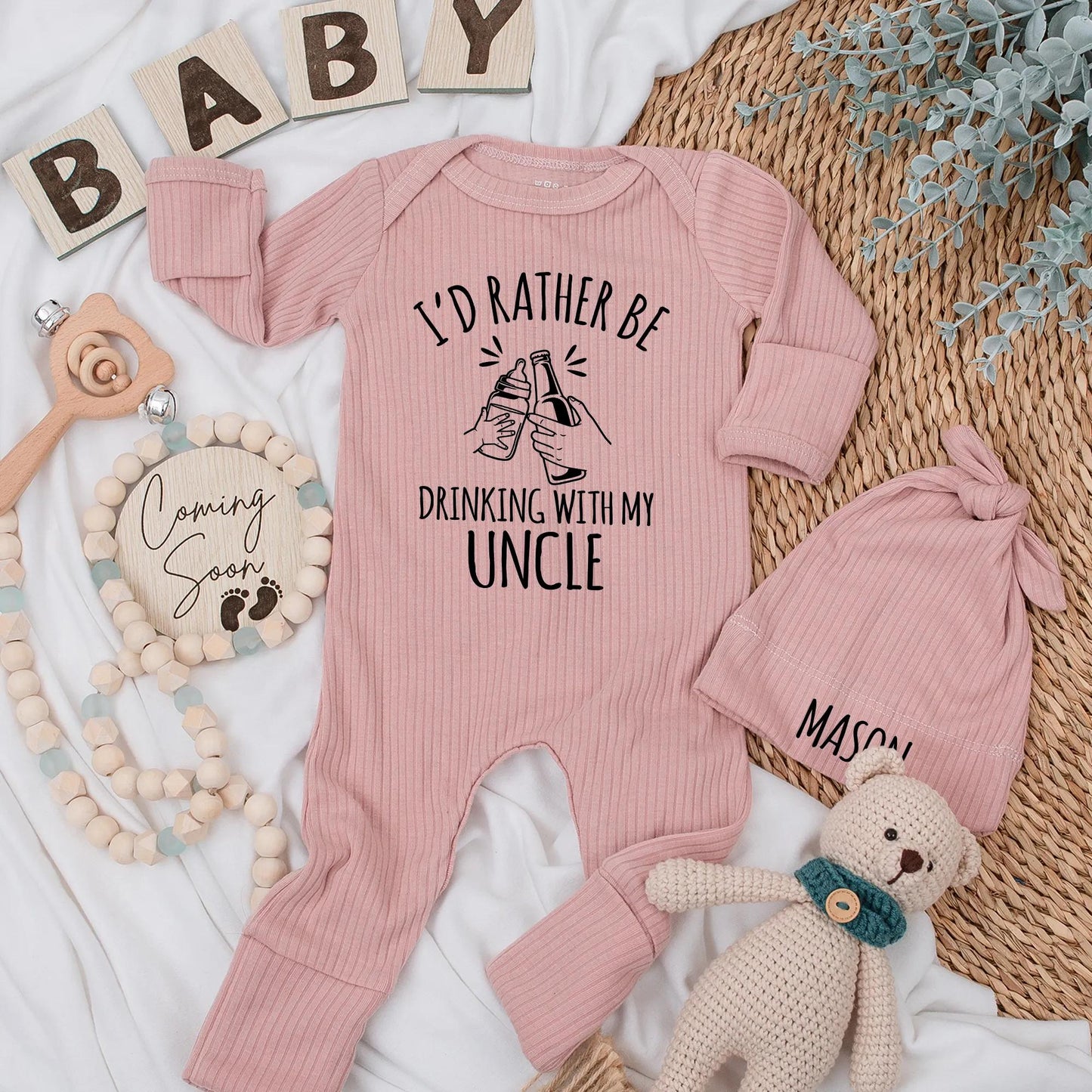 I'd Rather Be Drinking With My Uncle Baby Bodysuit Funny Graphic Newborn Outfit, Cute Infant Clothes Gift from Aunt, Playful Modern Boy Bodysuit (139 chars)