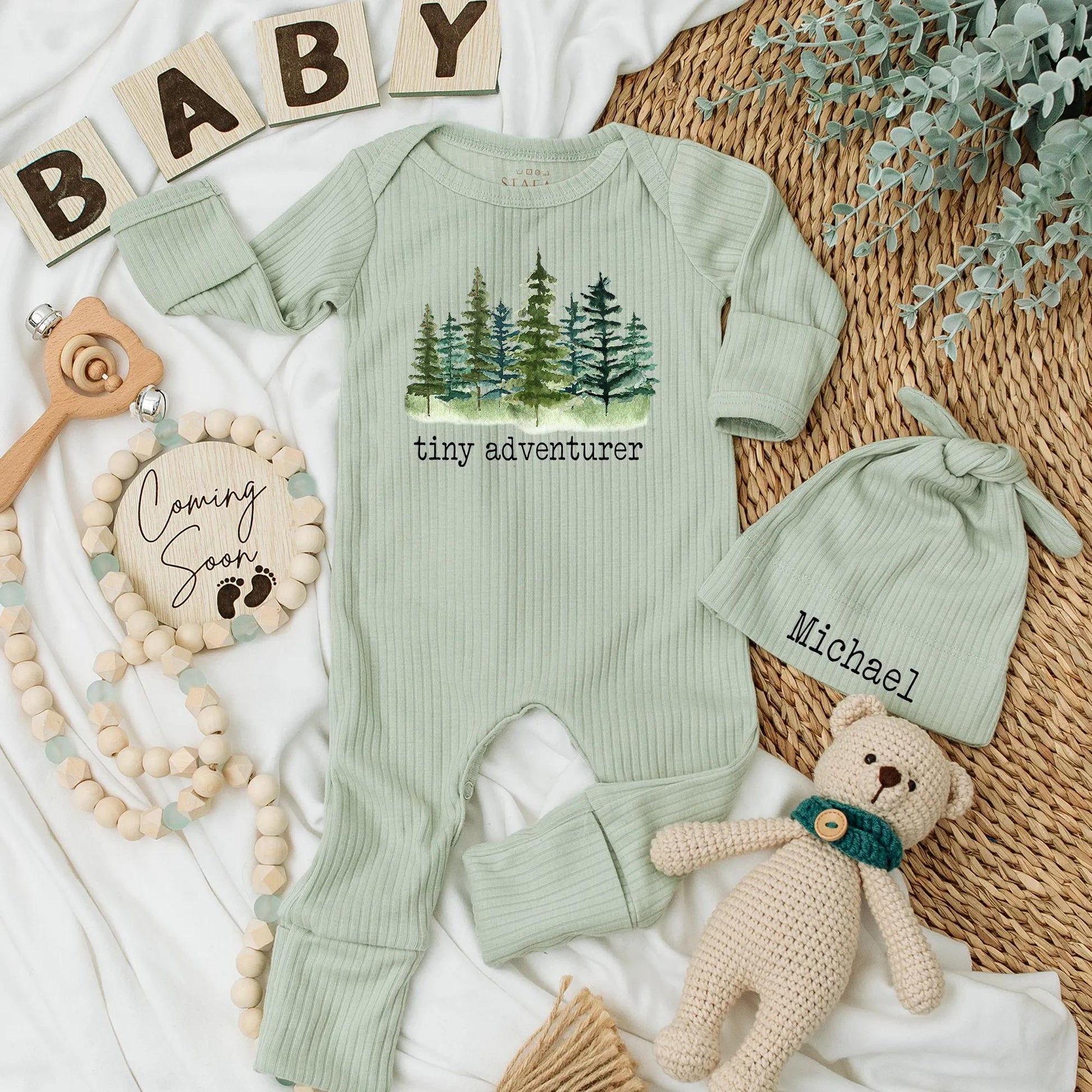 Tiny Adventurer Baby Bodysuit, Watercolor Forest Design, Cute Nature Newborn Outfit, Woodland Romper, Soft Cotton Adventure Baby Shower Gift 138 chars