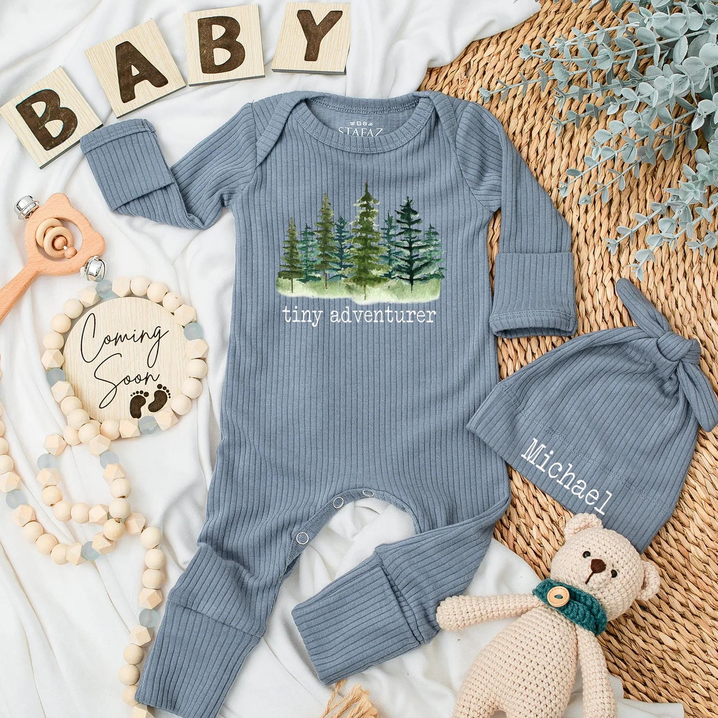 Tiny Adventurer Baby Bodysuit, Watercolor Forest Design, Cute Nature Newborn Outfit, Woodland Romper, Soft Cotton Adventure Baby Shower Gift 138 chars