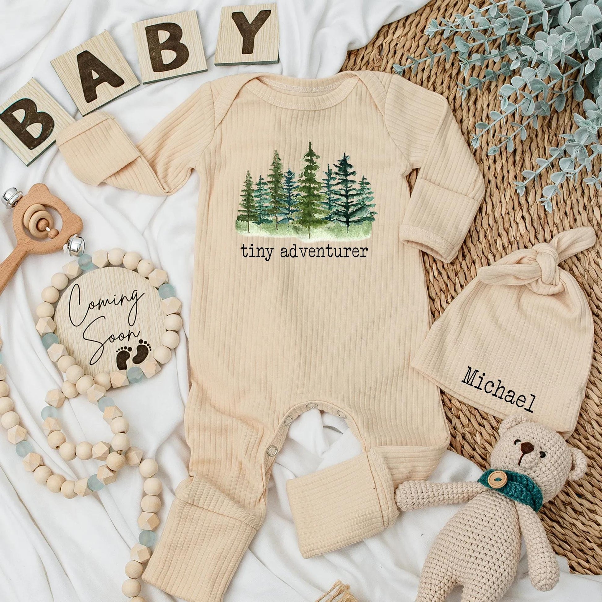 Tiny Adventurer Baby Bodysuit, Watercolor Forest Design, Cute Nature Newborn Outfit, Woodland Romper, Soft Cotton Adventure Baby Shower Gift 138 chars