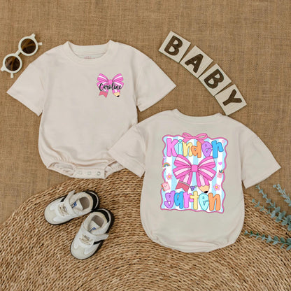 Cute Caroline Kindergarten Shirt Personalized Pink Pencil Bow Toddler Back To School Girls First Day Outfit