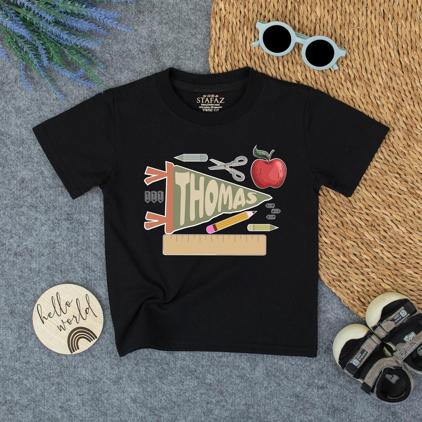 Thomas Personalized "Back to School" Toddler Shirt Custom Name Pennant & School Supplies Vintage Boy Name Tee