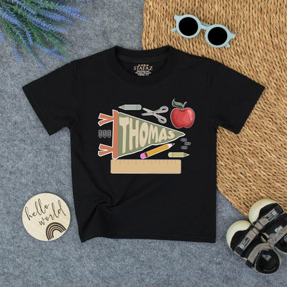 Thomas Personalized "Back to School" Toddler Shirt Custom Name Pennant & School Supplies Vintage Boy Name Tee