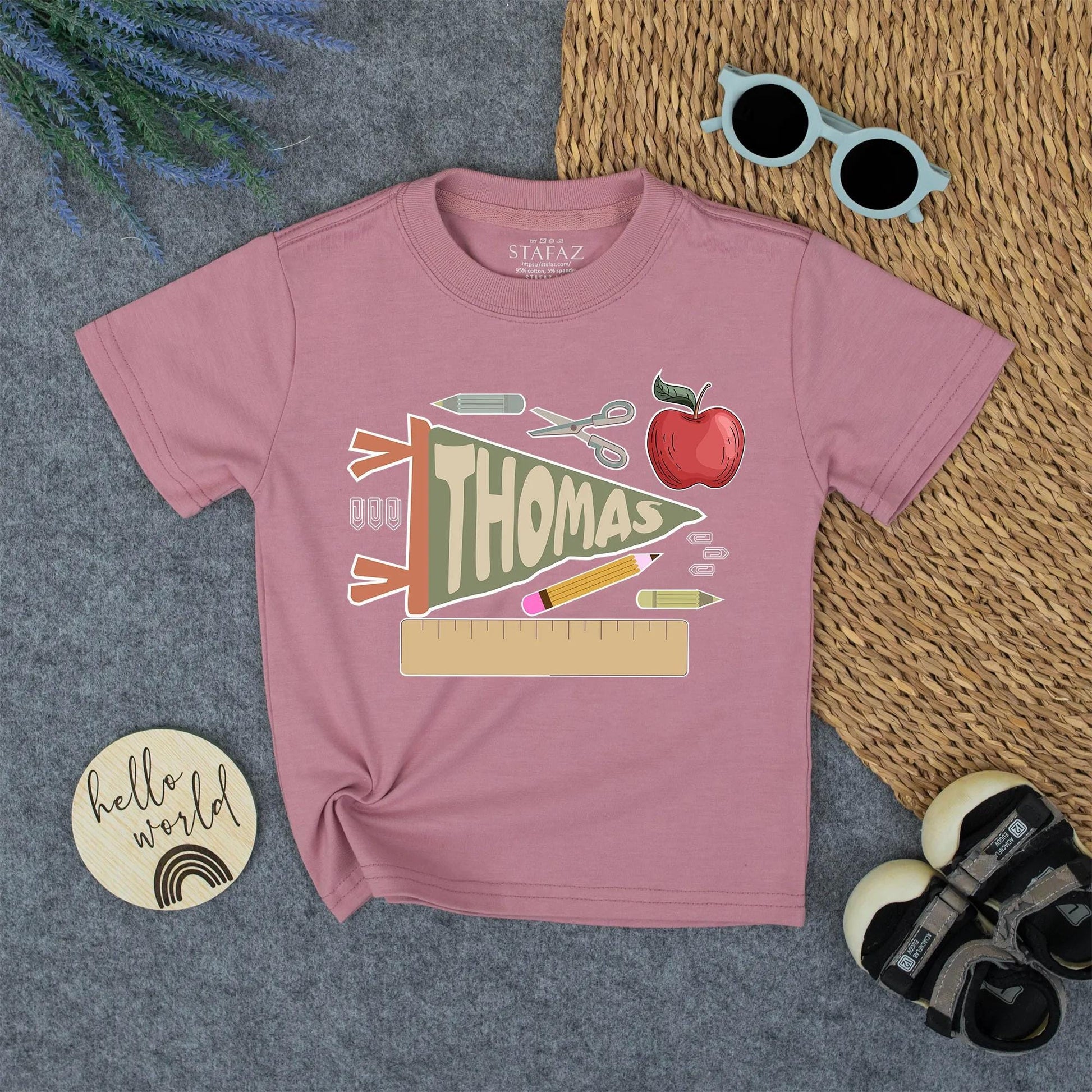 Thomas Personalized "Back to School" Toddler Shirt Custom Name Pennant & School Supplies Vintage Boy Name Tee