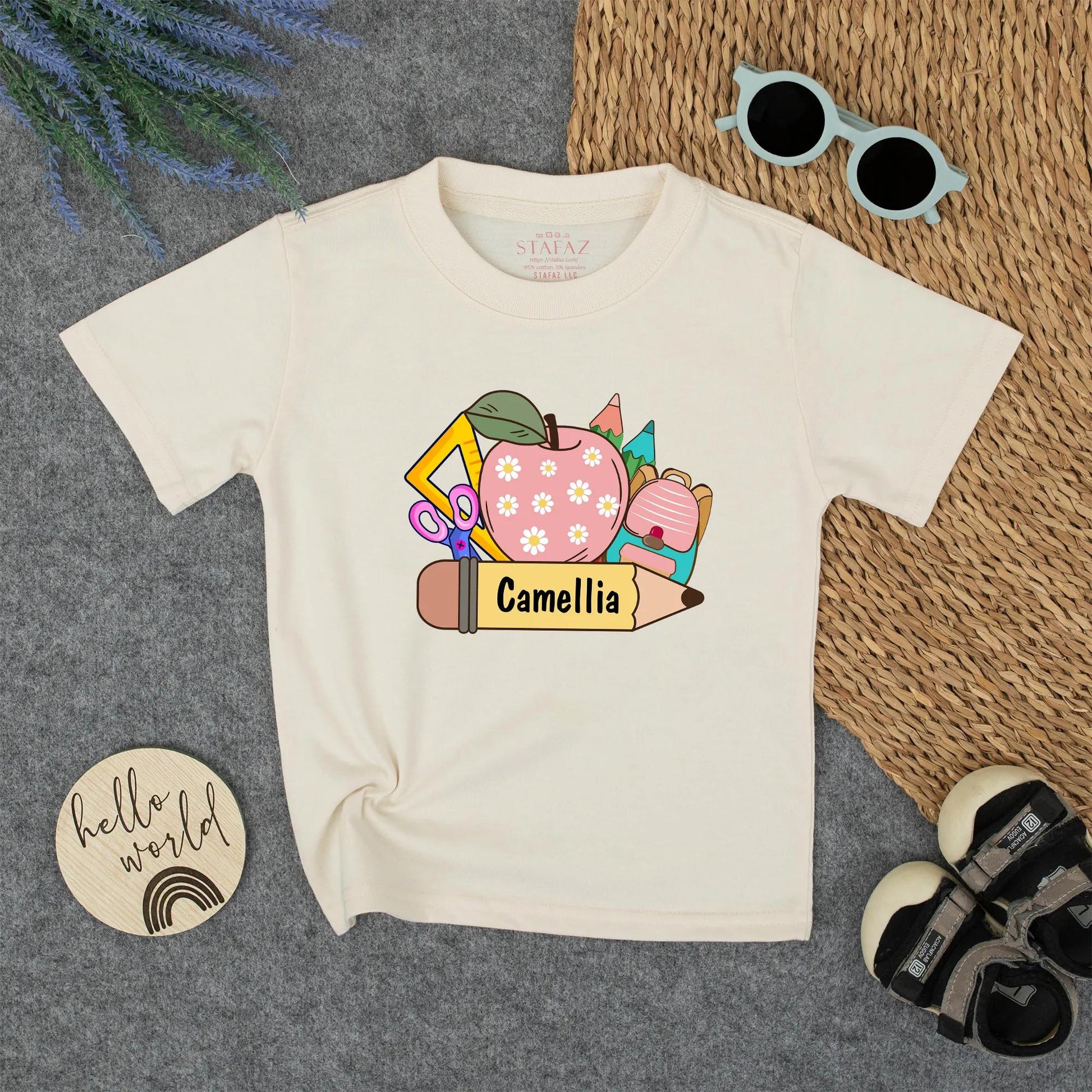 Cute Cartoon Back to School Shirt Personalized with Camellia Pencil Design First Day of School Kindergarten Toddler Youth