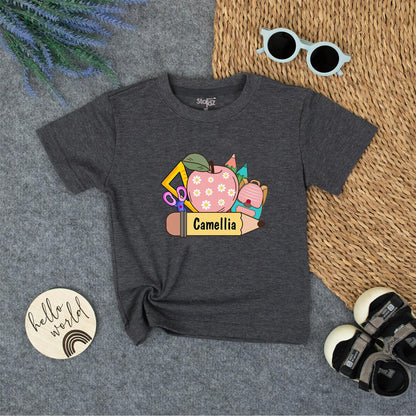 Cute Cartoon Back to School Shirt Personalized with Camellia Pencil Design First Day of School Kindergarten Toddler Youth