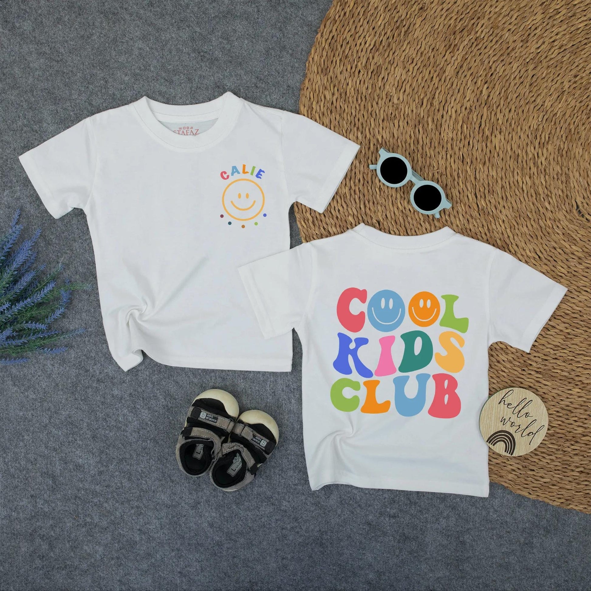 Retro Cool Kids Club Tee Personalized Calie Smiley Dot Shirt for Toddlers Fun Back to School Colorful Matching Family Outfit
