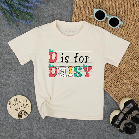 Custom Kids Name School Shirt - Back to School Tee for Toddlers & Kindergarteners with Name, Alphabet Design Cotton